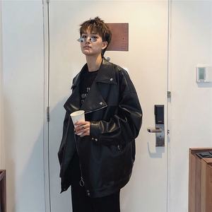 爆款2021秋季新款港风宽松机车皮衣男皮夹克外套A506-P60图片