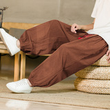 2025新款风秋季新款男透气棉麻休闲抽绳哈伦裤灯笼裤k72特30，男装休闲裤，星座1217-2