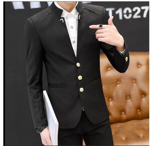 2020男款韩版修身立领大码西服商务休闲三粒单排扣工作服1901-P70图片