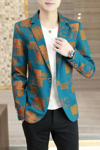 2021春季拼色西服修身韩版小西装青年休闲帅气男外套潮流XZ108P80图片