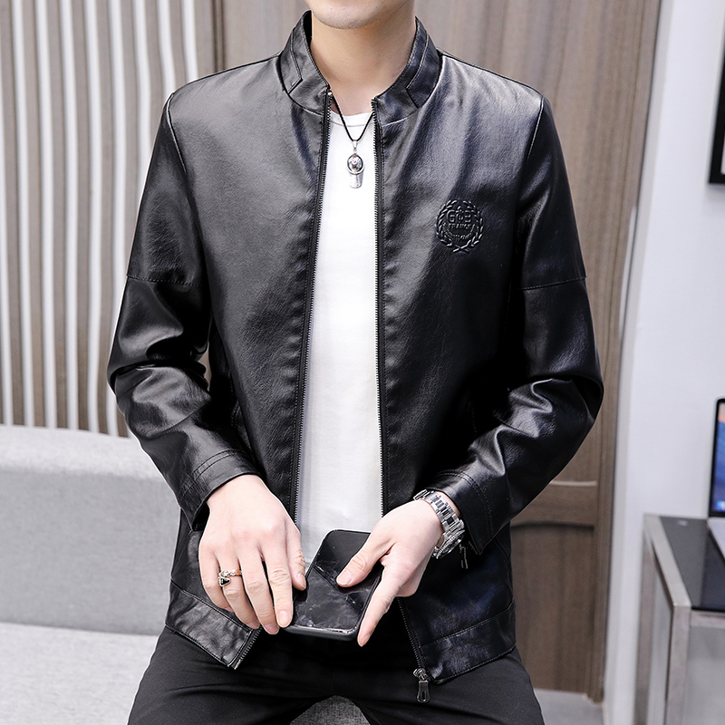 皮衣2021秋季新款韩版青年外套修身立领男士pu休闲皮夹克PU04，男装皮衣，星座1217-2