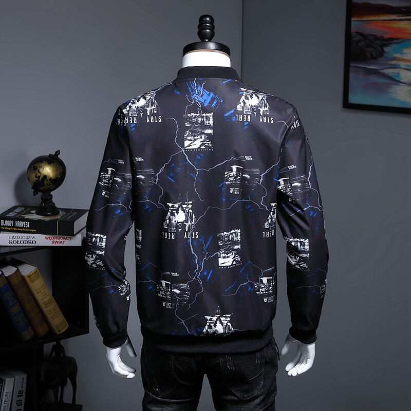 春秋季BO印花白色夹克衫韩版修身立领长袖上衣男士夹克JK06P65,男装夹克,星座1217-2