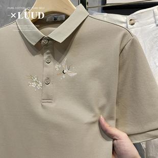 百搭男士 LUUD 复古修身 小日系潮流印花短袖 体恤上衣夏 翻领POLO衫