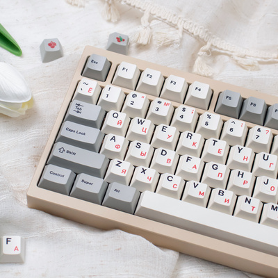 复古白/红色俄文键帽PBT热升华