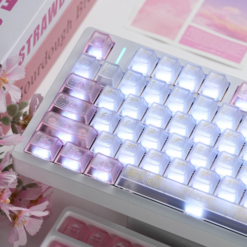 玫瑰颂歌粉白PC雾透键帽原厂高度
