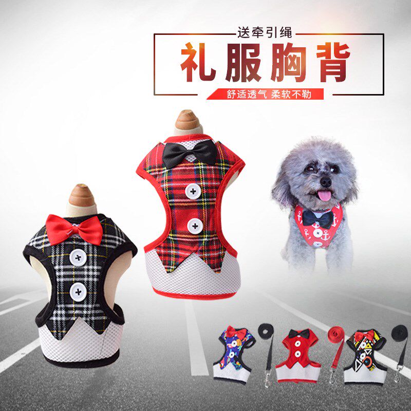 狗狗牵引绳小型犬泰迪狗链子保护型遛狗绳小狗背心式外出遛狗胸背
