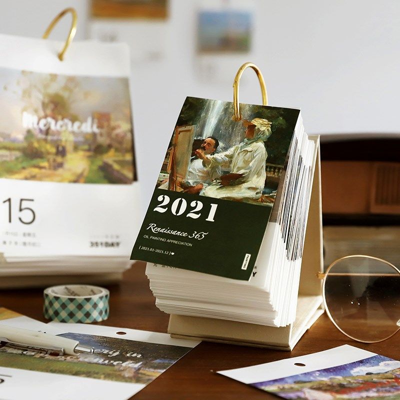 2021年文艺艺术绘画台历复古油画日历365天桌面摆设装饰一日一页