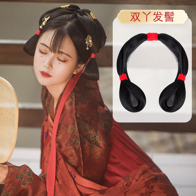 古风汉服懒人一体式发箍发包古装假发唐风双丫红线发髻盘发造型
