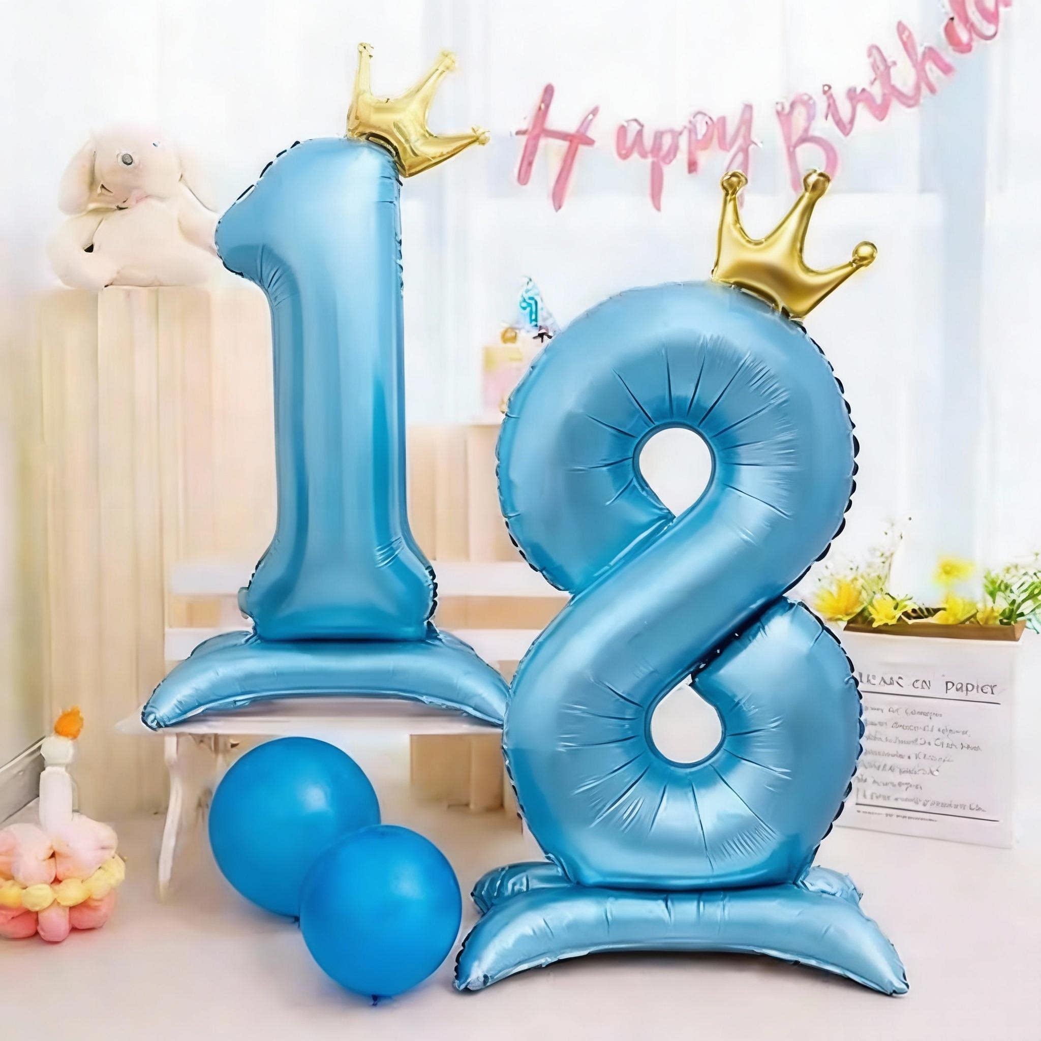 生日数字气球蓝色粉色皇冠宝宝男女孩儿童18周岁派对装饰拍照道具