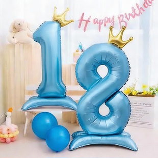 生日数字气球蓝色粉色皇冠宝宝男女孩儿童18周岁派对装饰拍照道具