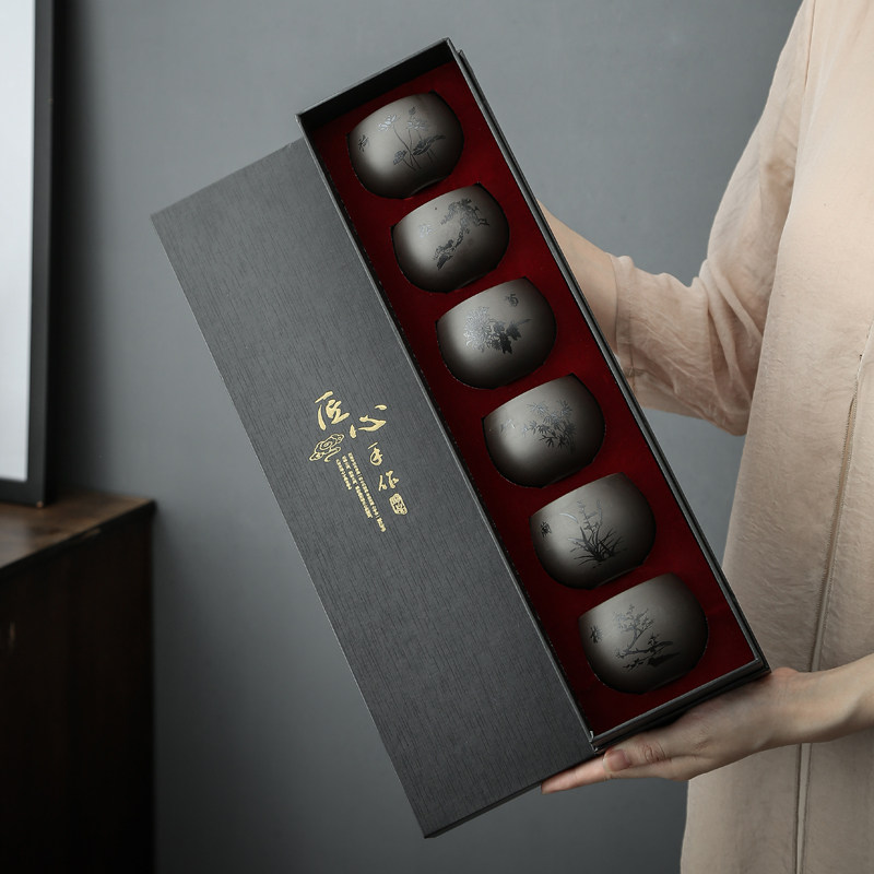 采购产品紫砂功夫茶杯,6件茶杯,陶瓷茶具,茶碗,茶礼盒与雕刻
