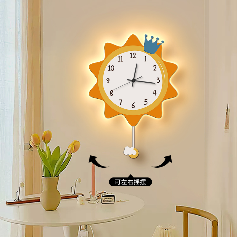 挂墙客厅创意时钟壁灯挂钟卡通