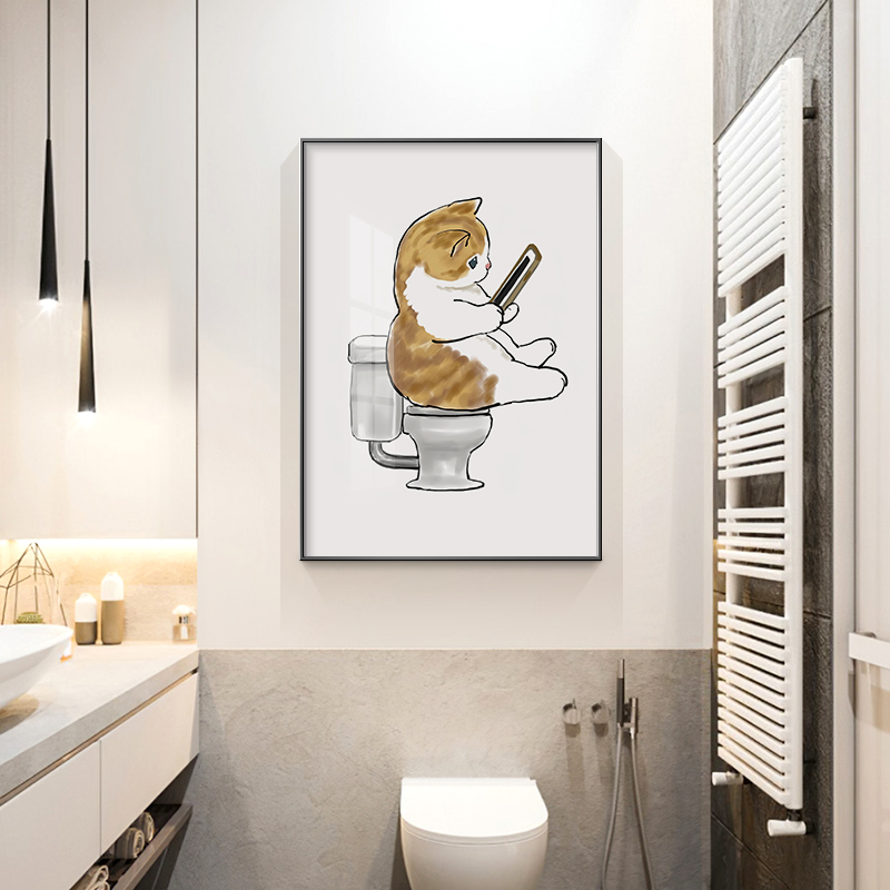日式卡通卫生间猫咪装饰画洗手间浴室趣味壁画厕所墙画客厅挂画竖图片