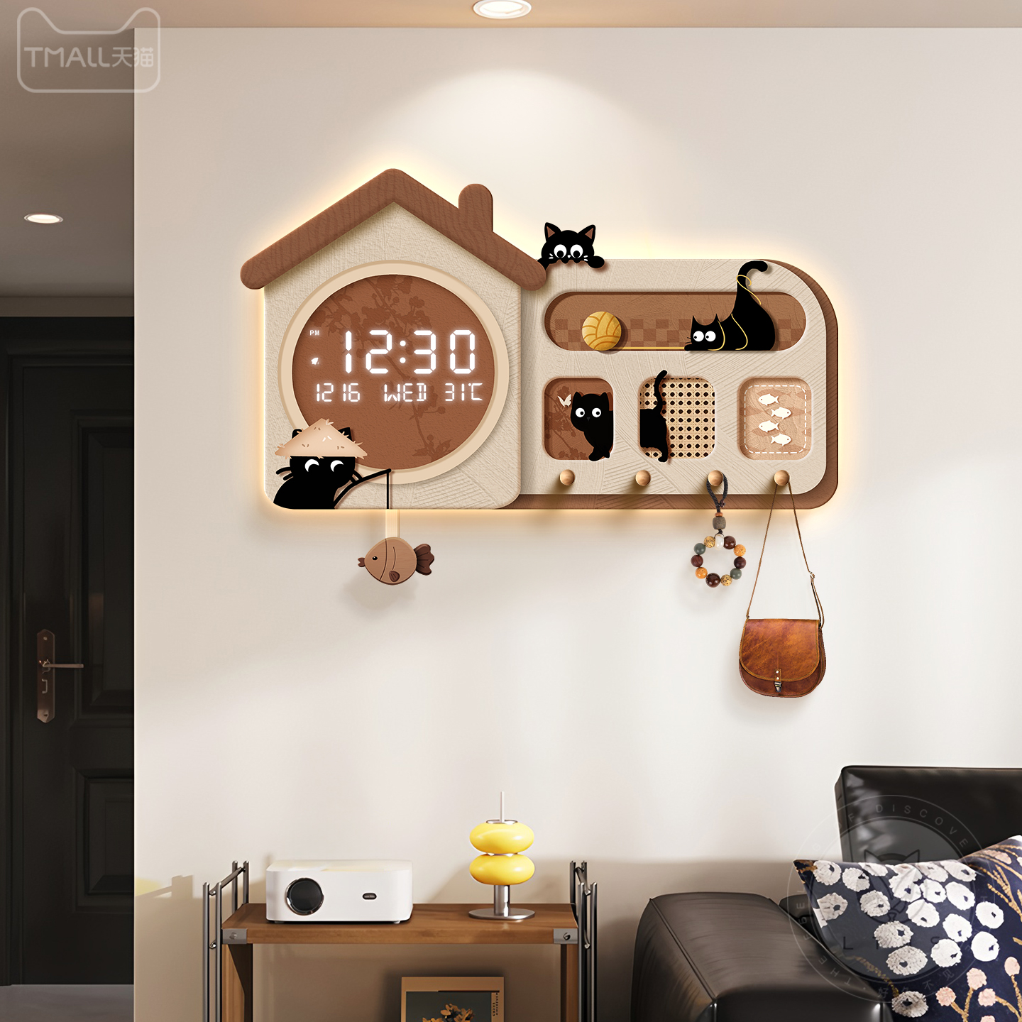 中古风客厅装饰数显挂钟2025新款