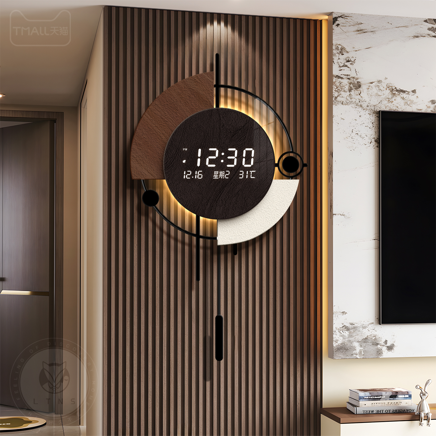 现代简约客厅格栅挂钟2025新款