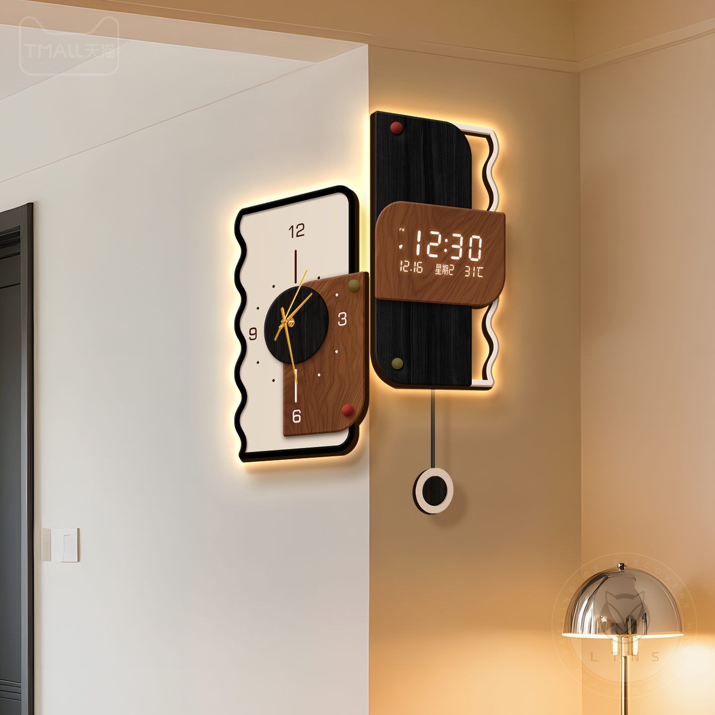 客厅转角挂钟2025新款中古风钟表