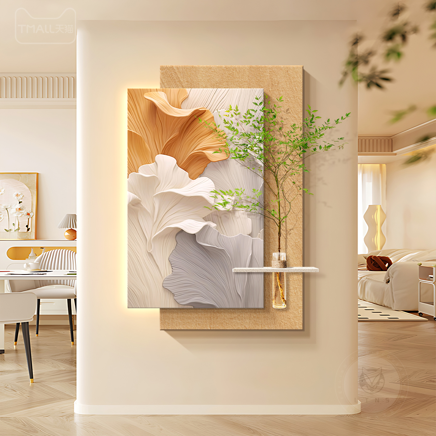 奶油风玄关装饰画高级感入户门