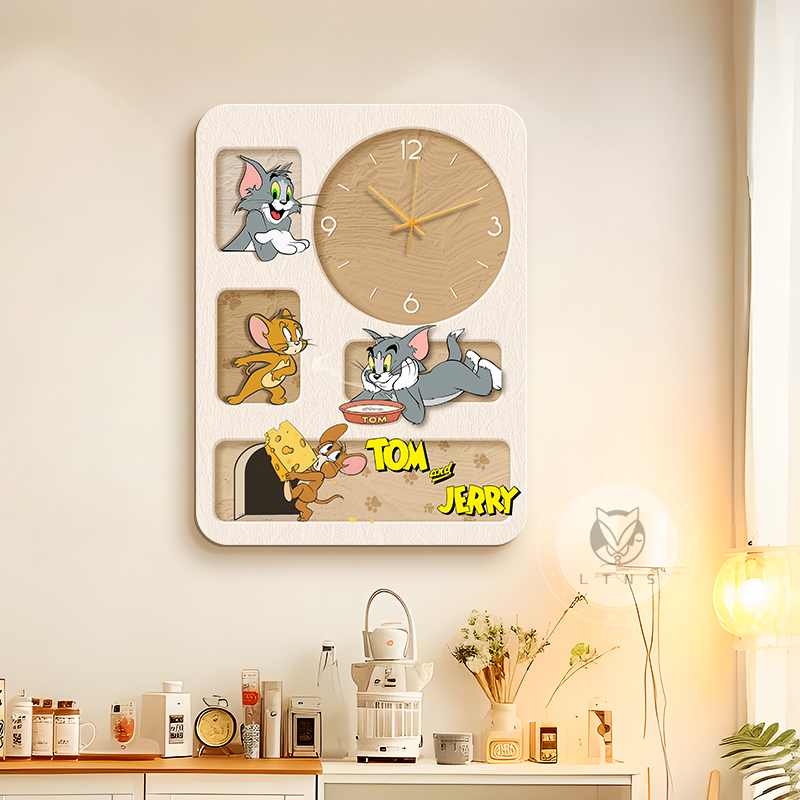猫和老鼠电表箱装饰画带钟表奶油风竖版挂画家用美化遮丑遮挡电箱图片
