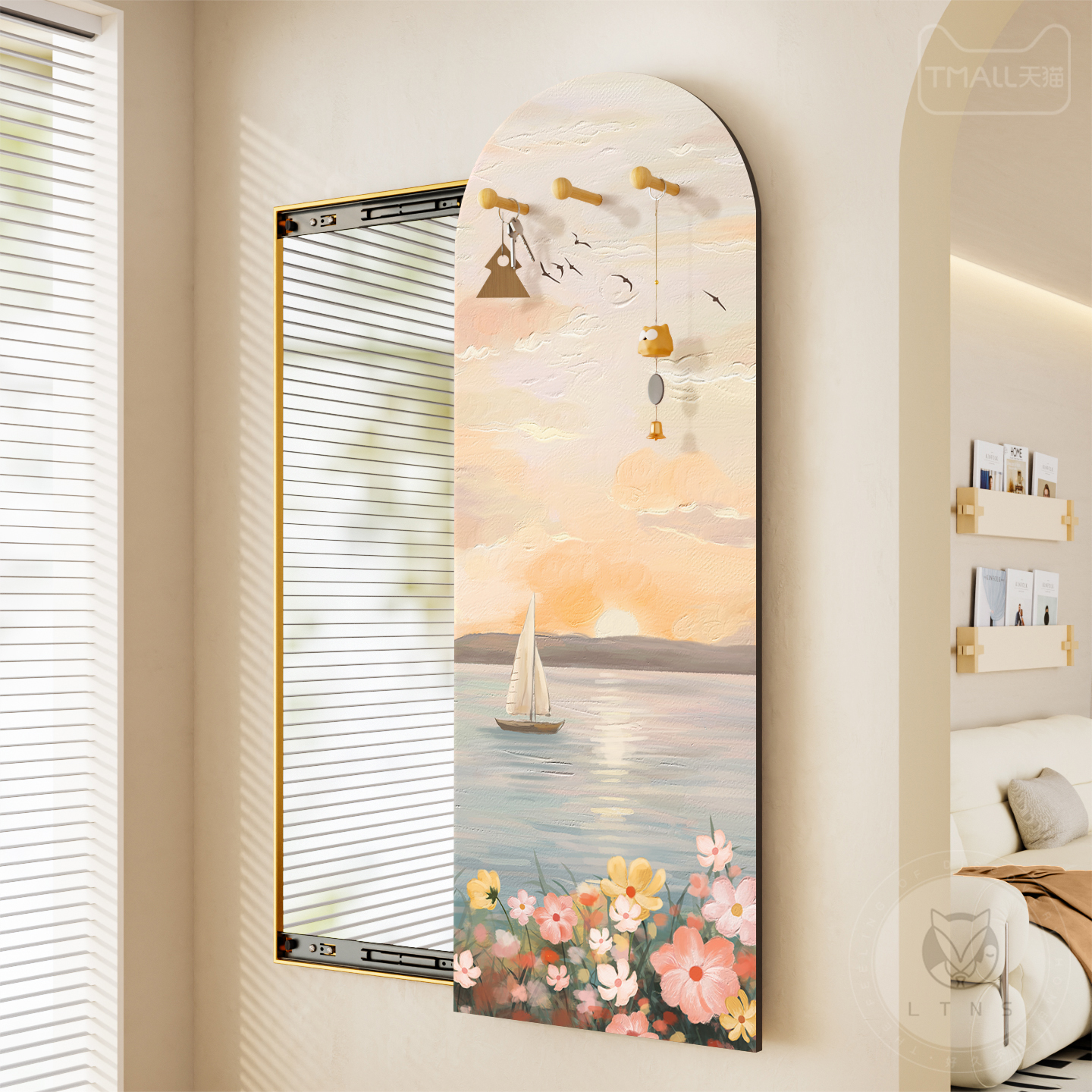 玄关装饰镜子画奶油风推拉式镜子