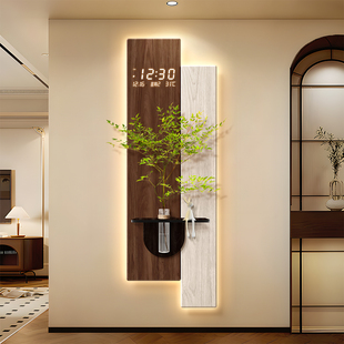 2026新款法式中古风玄关挂钟万年历电子时钟高端水培绿植发光钟表