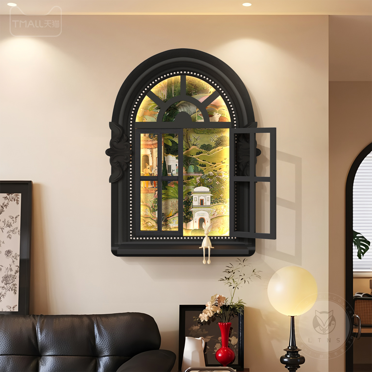法式中古风客厅装饰画复古风假窗