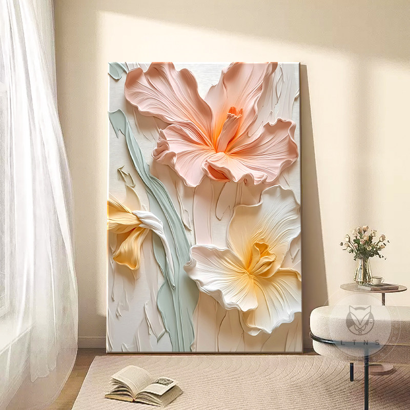 奶油风客厅装饰画肌理感花卉落地画沙发背景墙壁画高级感玄关挂画,家居饰品,现代装饰画,淘宝优惠券,粉丝福利购,淘宝优惠卷