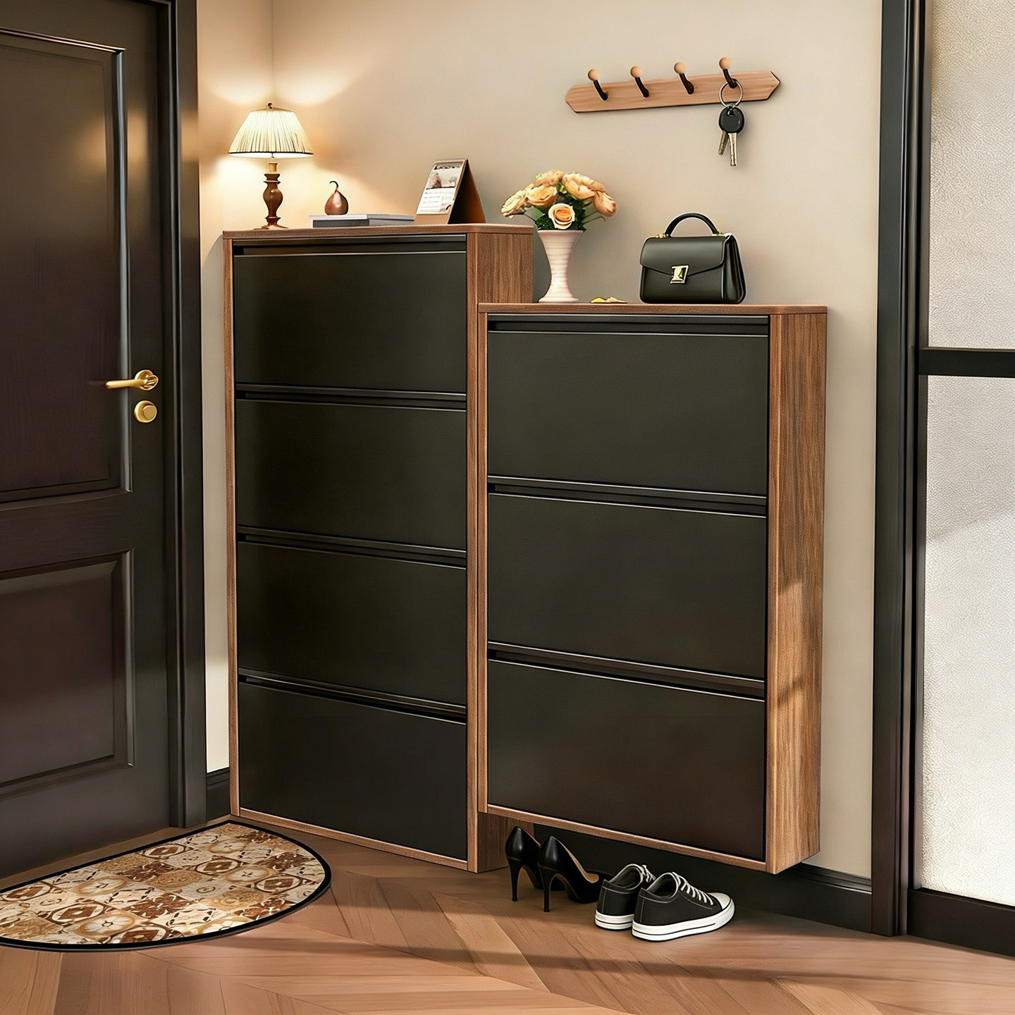 中古风钢木超薄鞋柜小窄家用门口入户收纳柜一体靠墙门外走廊鞋架,住宅家具,鞋柜,淘宝优惠券,粉丝福利购,淘宝优惠卷