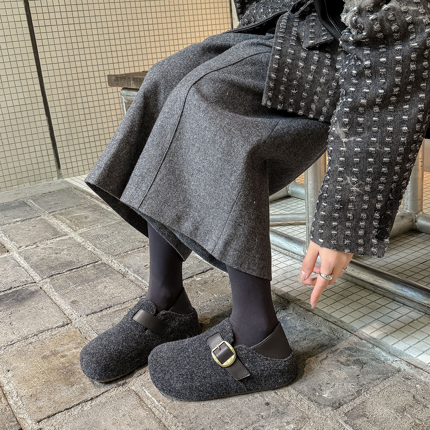 【履述先生】暖苒~两穿加绒厚底增高勃肯鞋女毛毛鞋休闲保暖棉鞋