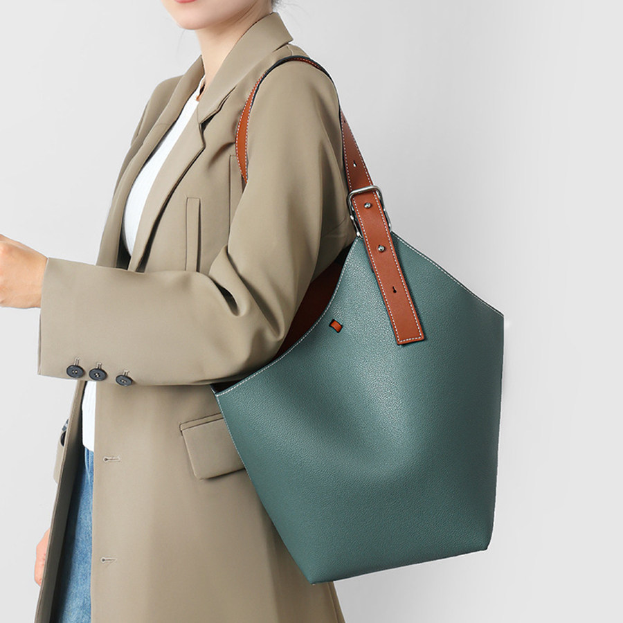 【履述先生】弧渡~真皮大容量小众设计女包撞色手提包水桶托特包,箱包皮具/热销女包/男包,水桶包,淘宝优惠券,粉丝福利购,淘宝优惠卷