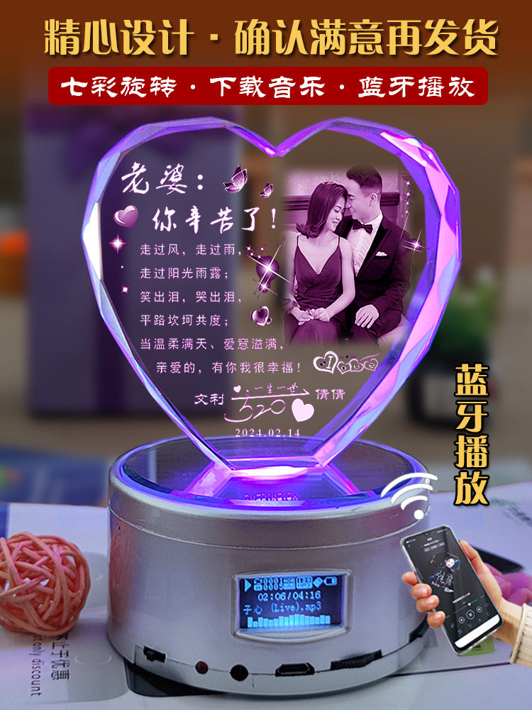 여자를 위한 뮤직 박스 뮤직 박스 생일 선물은 아내와 가장 친한 친구에게 회전 수정 구슬 램프 사진 맞춤형 크리스마스를 선물합니다