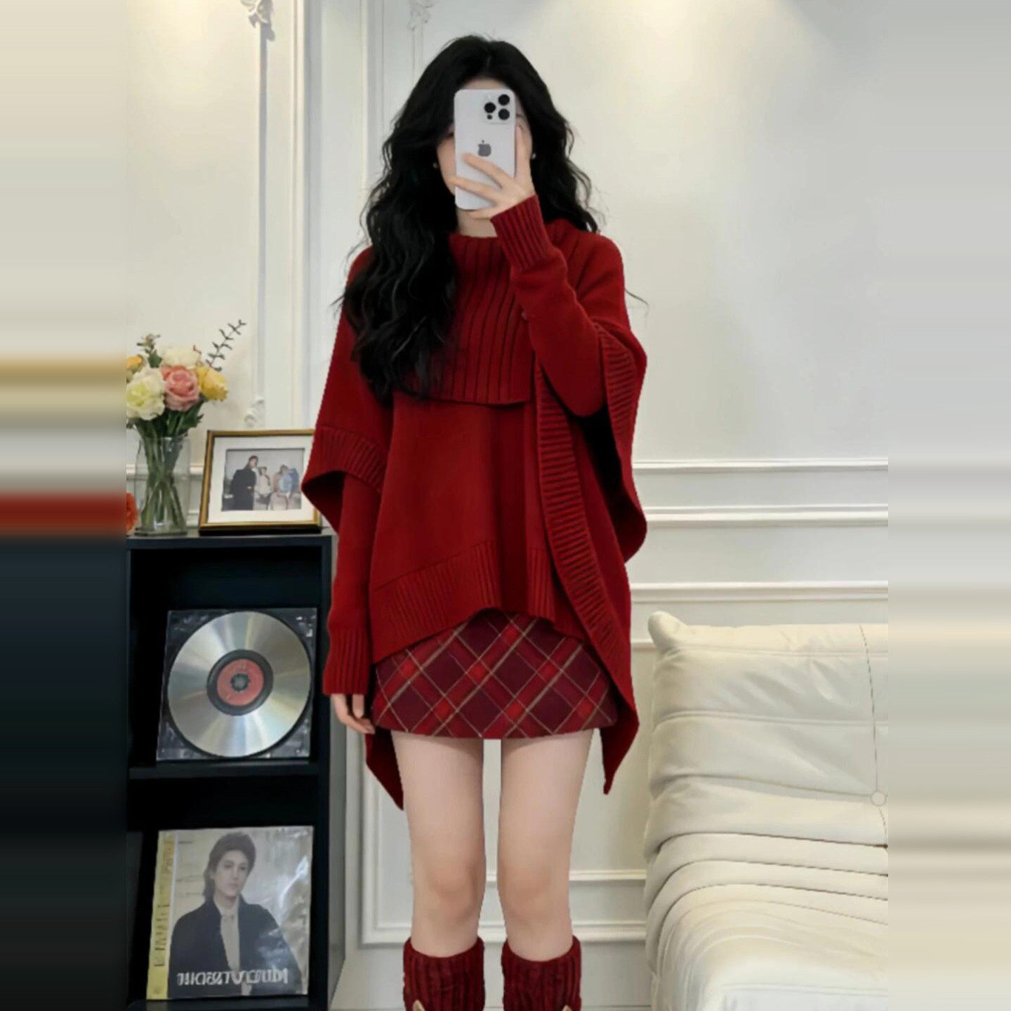 过新年战袍红色毛衣连衣裙女秋冬2026新款巨好看穿搭一整套装短裙