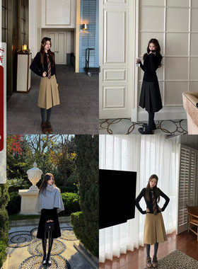 薛千千Meyes「赫拉小姐」秋冬高智A字百褶女款半身裙中低腰中长裙