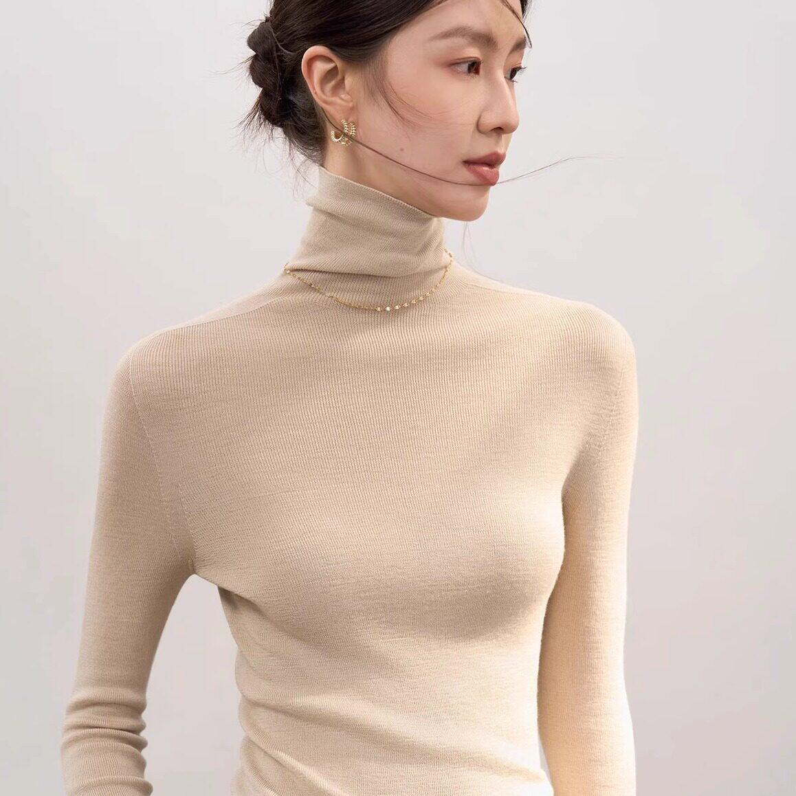 高领紧身软糯羊毛打底衫女2025秋冬新款内搭针织衫显瘦高领毛衣