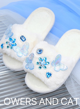 2025春夏上新儿童棉拖鞋女童室内宝宝防滑公主拖鞋毛毛鞋保暖鞋白