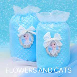 袖套女童防脏护袖儿童可爱卡通小花蓝色鱼鳞纹夏季配饰写作业冰雪