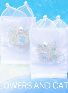 袖套冰袖女童夏季儿童配饰白色天鹅贝壳网纱蓝白色珍珠蝴蝶结防晒