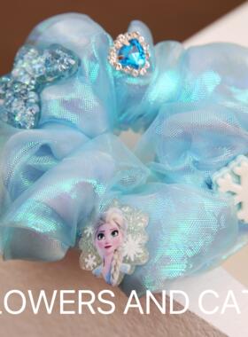 发绳女童大肠发圈女孩艾沙公主夏季清爽蓝色雪花整理碎发头饰冰雪