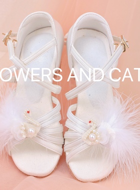 拉丁舞鞋女童儿童白色专业女孩软底夏季少儿新款舞蹈初学者跳舞鞋