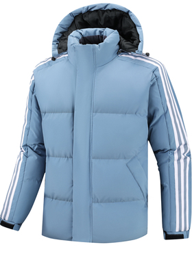 冬季大码棉衣三条杠男士加厚可卸帽棉袄冬季三道杠保暖外套