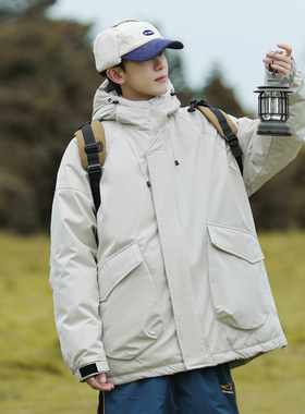 新款冬季男士加厚连帽冲锋棉衣防水面包服宽松保暖棉袄外套