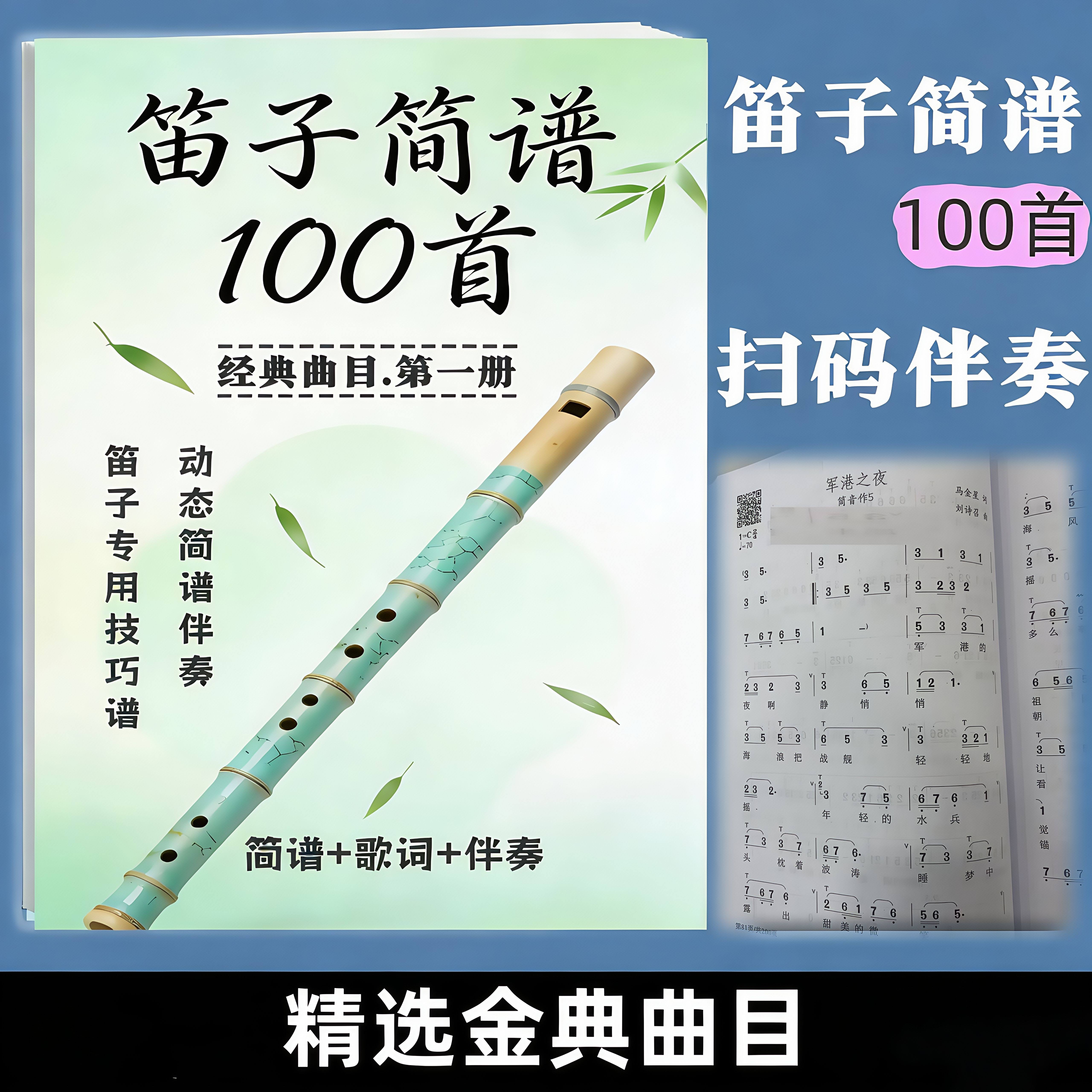 【正版】笛子简谱100首两册笛子技巧谱动态曲谱伴奏笛子专用曲谱