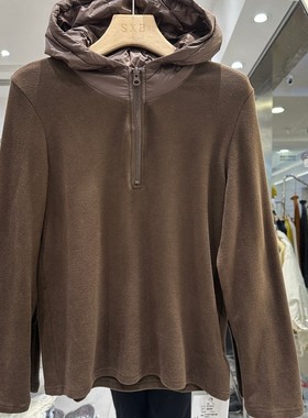 依秀儿8699H 小艺欧货女装2025冬季时尚连帽半拉链长袖宽松德绒衫