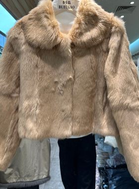 小艺欧货女装2025年冬季新款兔毛皮草立领保暖百搭洋气外套18025H