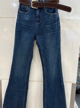 米奈儿33331H 小艺欧货女装2025年冬季高腰配腰带加绒微喇牛仔裤