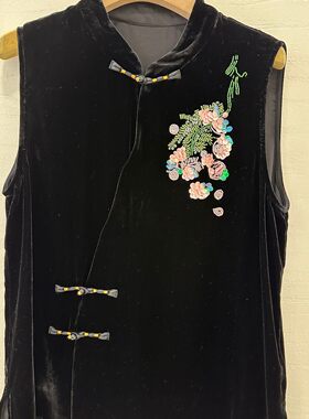 小艺欧货女装2026夏季款中式立领盘扣重工钉珠无袖丝绒衬衫A401H
