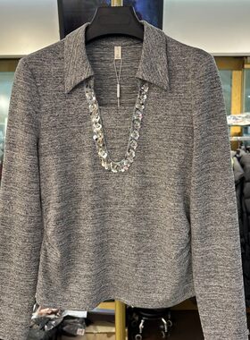 2025冬季新款时尚翻领亮片长袖舒适休闲风百搭简约针织衫女93362H