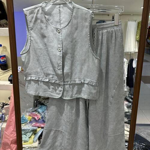 小艺欧货女装2026夏季新款木耳边无袖马甲阔腿裤休闲两件套26511H
