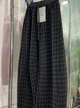 小艺欧货女装2025冬季新款复古格纹高腰宽松显瘦直筒休闲裤7877H