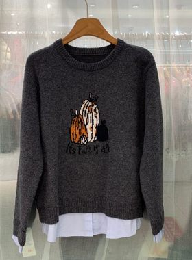 小艺欧货女装2025冬季新款圆领套头阔腿提花减龄显瘦针织衫28237H