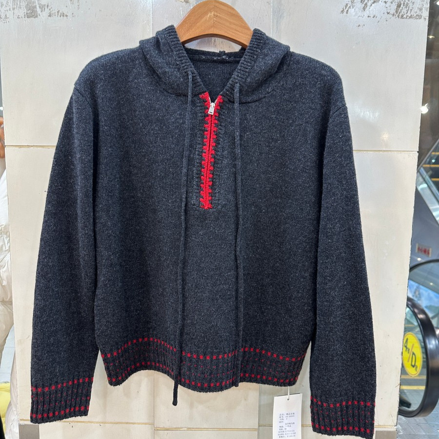 精品女装66960H小艺欧货女装2025冬季时尚连帽半拉链慵懒风针织衫